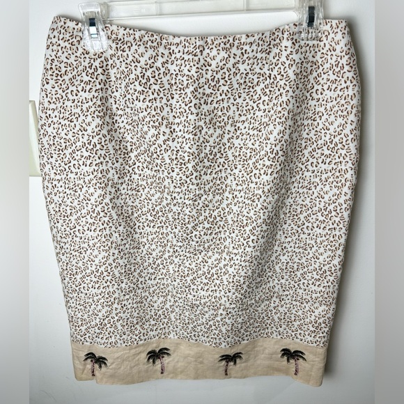 SILK CLUB COLLECTION Linen A Line Skirt Leopard Print Beaded Palm Trees Lined 12 - Picture 1 of 11